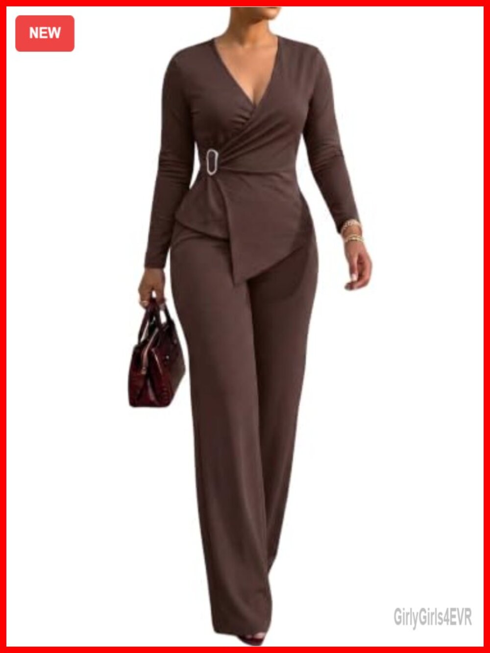EDITCOZY Women's 2-Piece Set Ruched Shirt Wide Leg Pants Fall Outfit